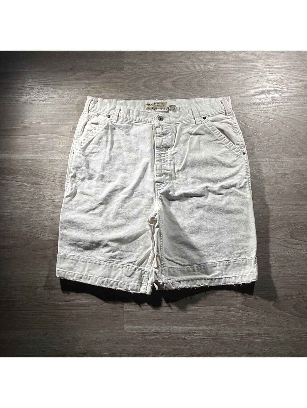 Vintage Made in USA Abercrombie & Fitch Mens 36 White Denim Carpenter Shorts Y2K